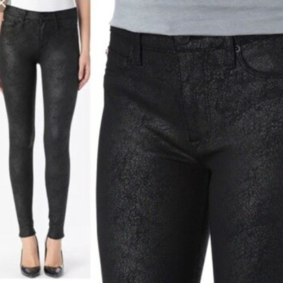 Hudson NICO Mid-Rise Super Skinny Black‎ Crackle Print Jeans Size 24 Crop Ankle - Picture 2 of 6